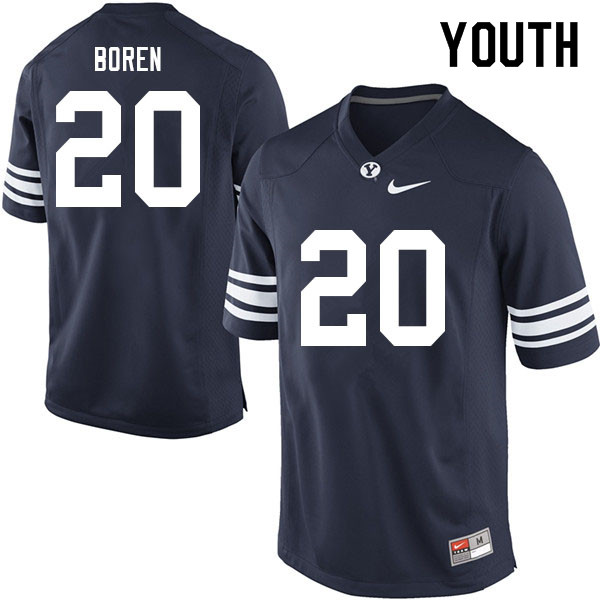 Youth #20 Jacob Boren BYU Cougars College Football Jerseys Sale-Navy